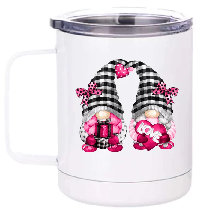 Cute Pink Lesbian Valentines Day Gnomes For Her Funny Love Great Gift Front & Back 12oz Stainless Steel Tumbler Cup