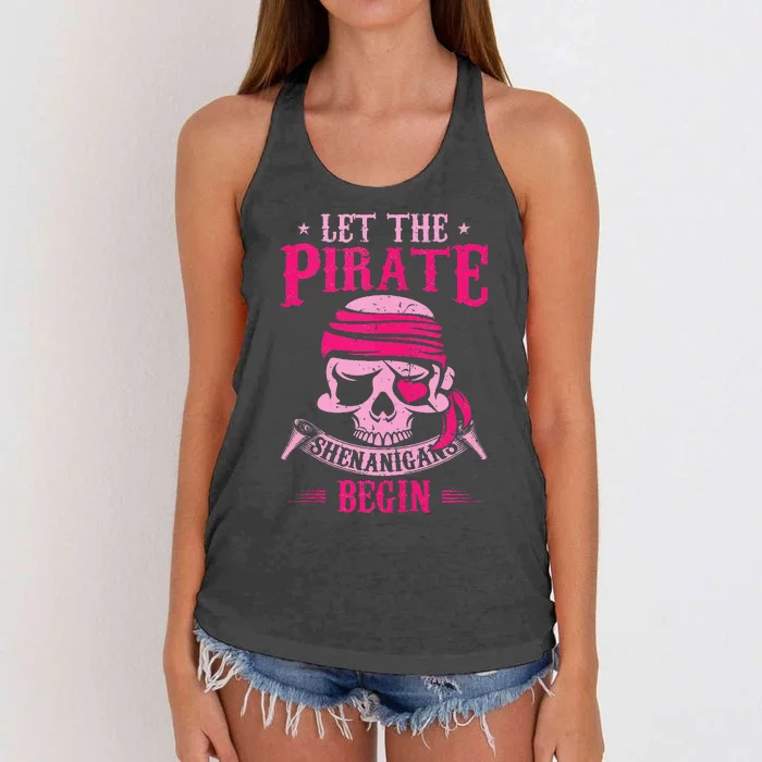 Captain Pirate Let The Pirate Shenanigans Begin Funny Women's Knotted Racerback Tank