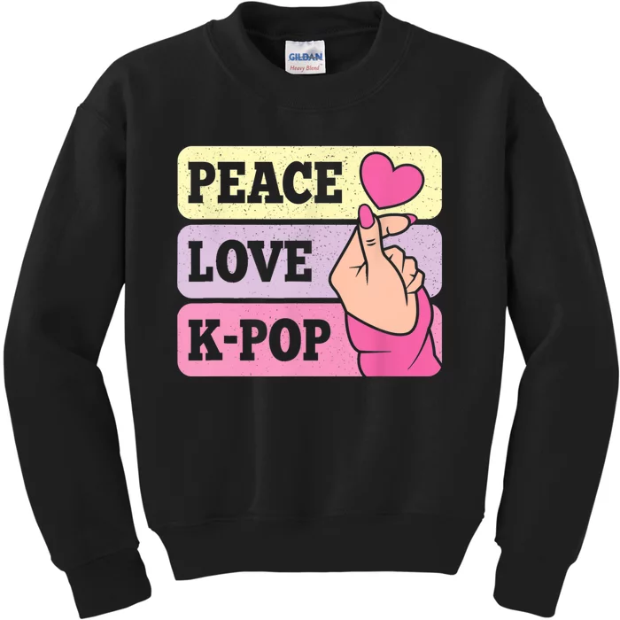 Cute Peace Love KPop Music Lover Korean Pastel Pink K Pop Kids Sweatshirt