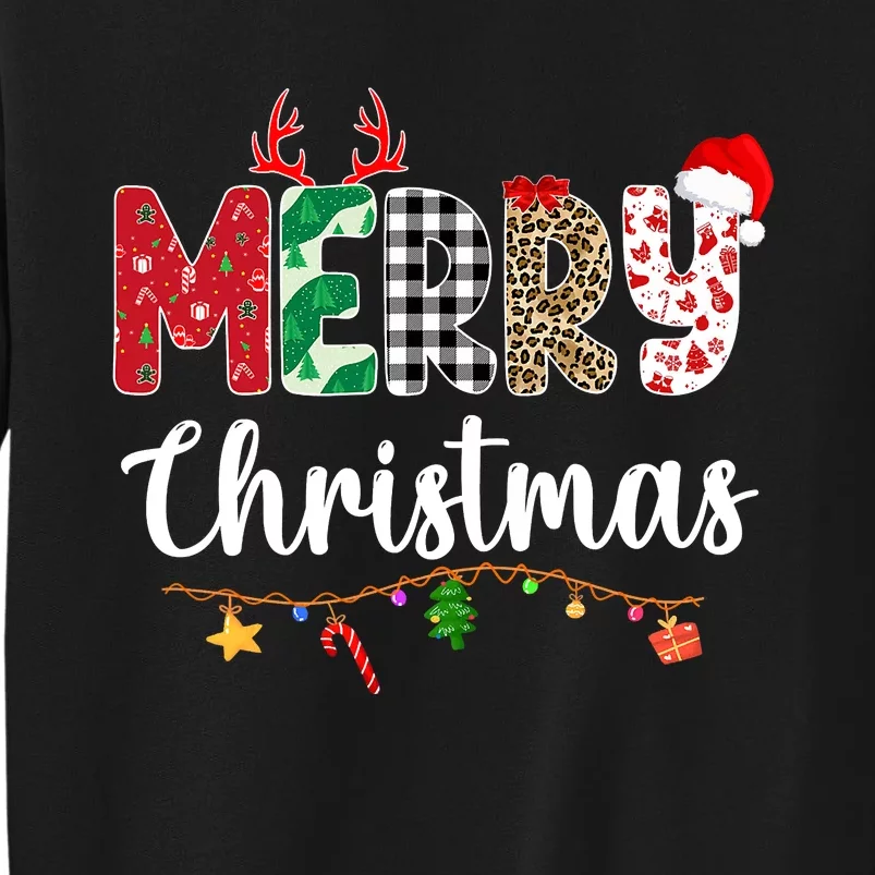 Christmas Pajamas Leopard Red Plaid Merry Christmas Xmas Matching Family Tall Sweatshirt