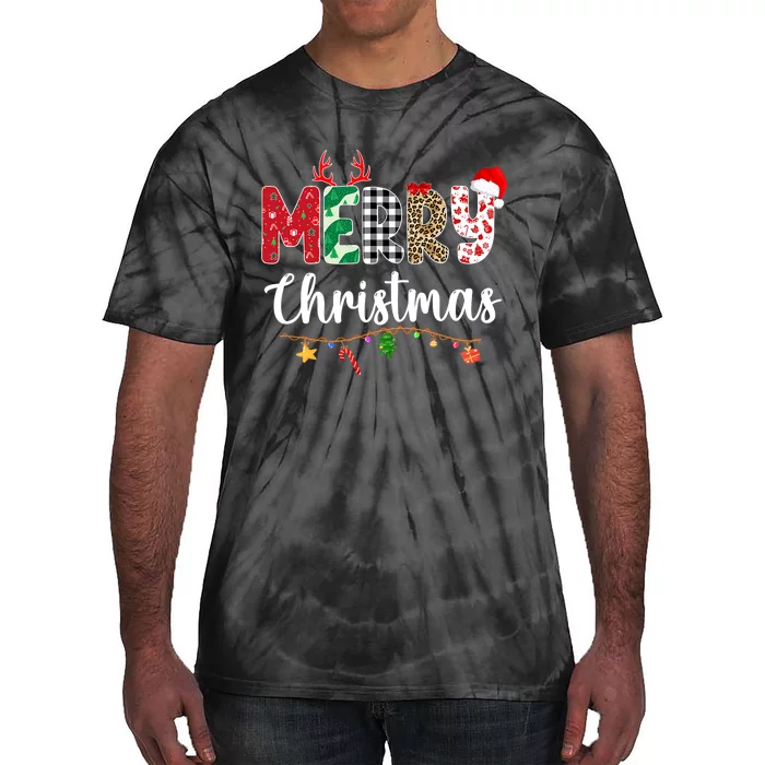 Christmas Pajamas Leopard Red Plaid Merry Christmas Xmas Matching Family Tie-Dye T-Shirt