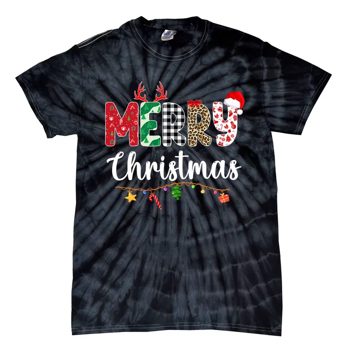 Christmas Pajamas Leopard Red Plaid Merry Christmas Xmas Matching Family Tie-Dye T-Shirt