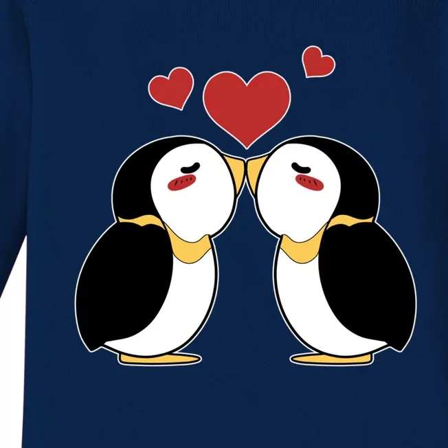 Cute Penguin Lovers Kissing Heart Valentine's Day Gift Baby Long Sleeve Bodysuit