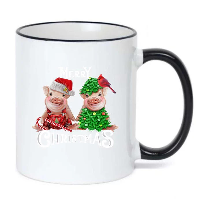 Christmas Pig Lights Santa Hat Pig Lover Gift Black Color Changing Mug