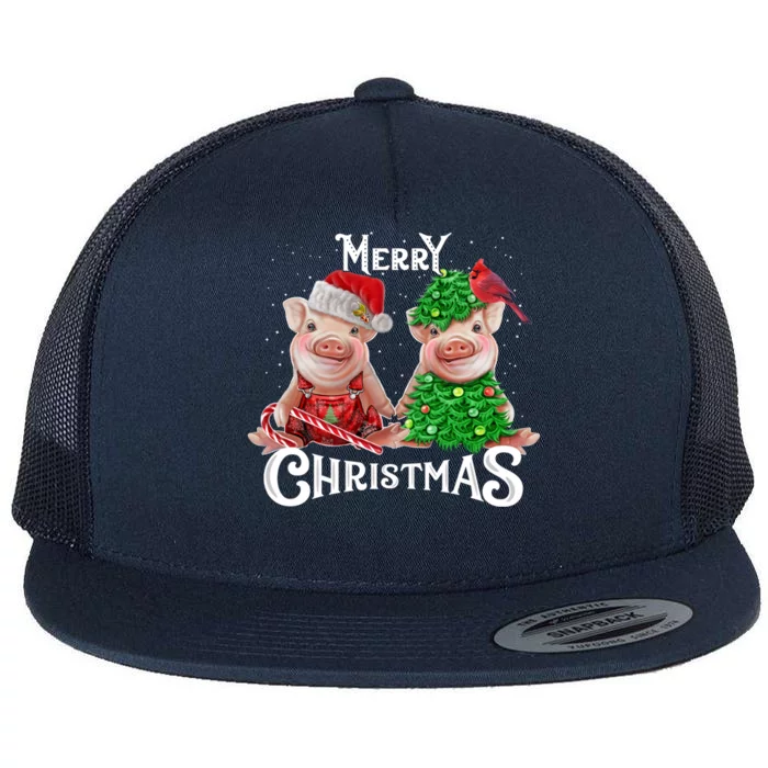 Christmas Pig Lights Santa Hat Pig Lover Gift Flat Bill Trucker Hat