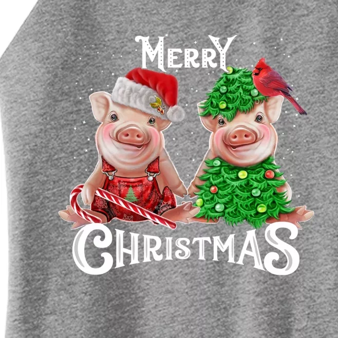 Christmas Pig Lights Santa Hat Pig Lover Gift Women’s Perfect Tri Rocker Tank