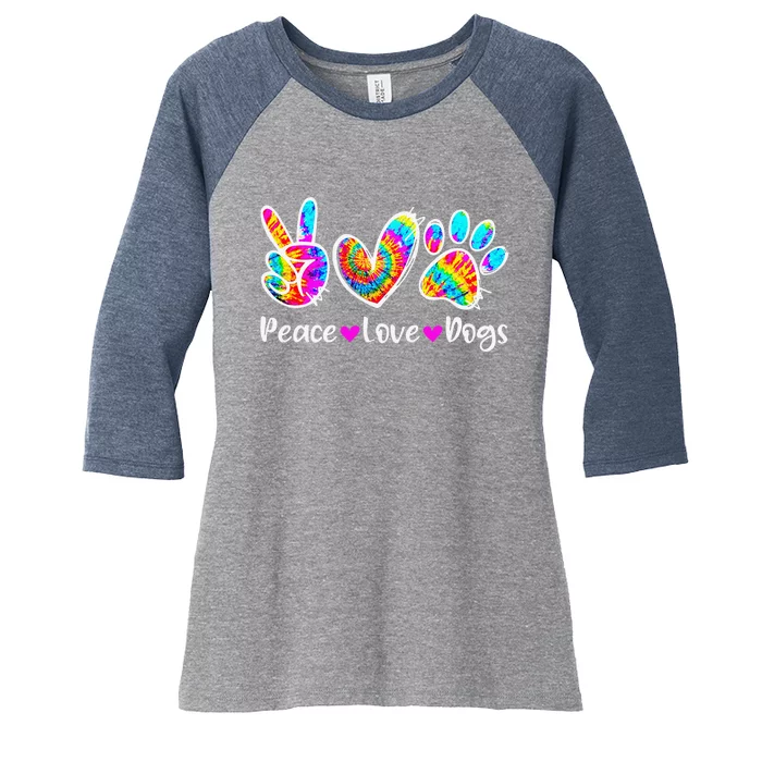 Cute Peace Love Dogs Tie Dye Dog Paw Dog Mom Mothers Day Women's Tri-Blend 3/4-Sleeve Raglan Shirt