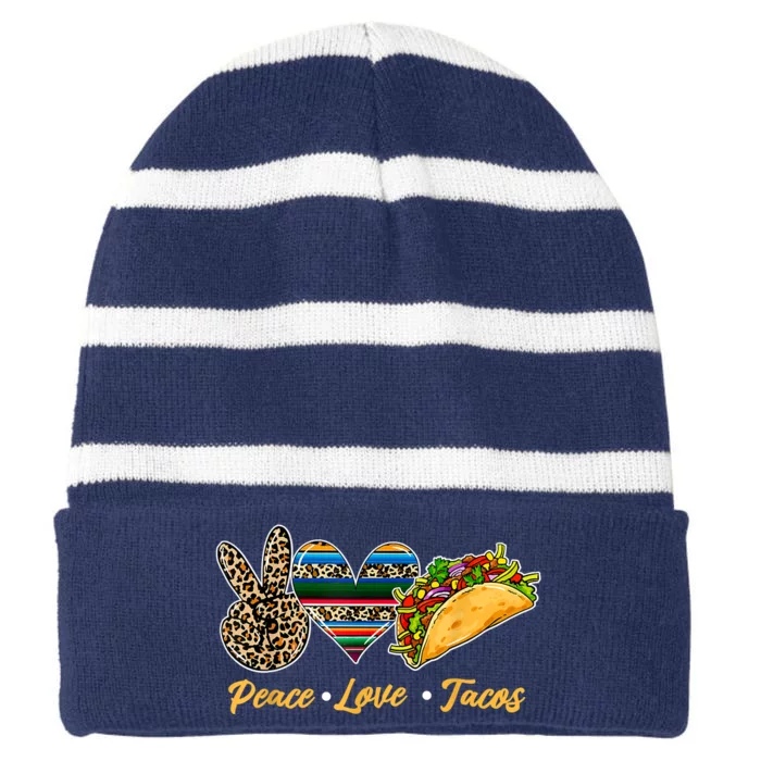 Cute Peace Love Tacos Cute Taco Tuesday Mexican Food Lovers Striped Beanie with Solid Band