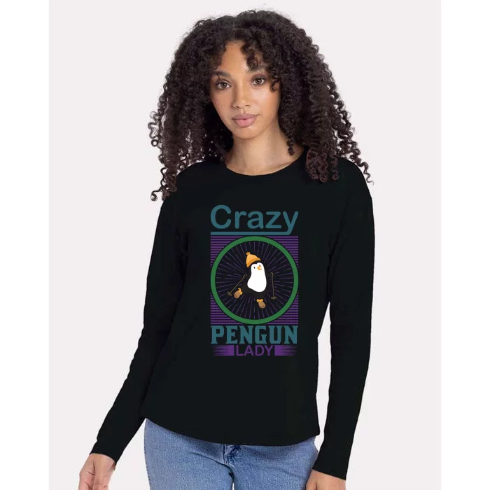 Crazy Penguin Lady Womens Cotton Relaxed Long Sleeve T-Shirt