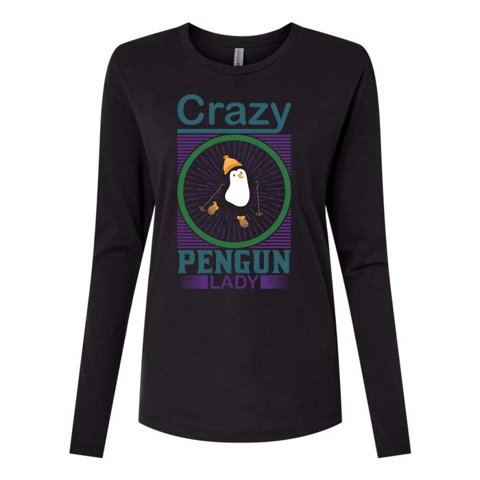 Crazy Penguin Lady Womens Cotton Relaxed Long Sleeve T-Shirt