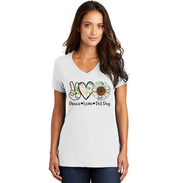 Colorful Peace Love International Dot Day Celebration Women's V-Neck T-Shirt