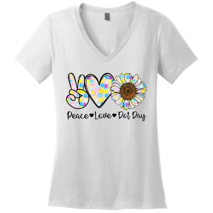 Colorful Peace Love International Dot Day Celebration Women's V-Neck T-Shirt