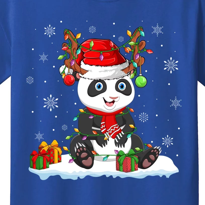 Cute Panda Lover Xmas Lights Reindeer Santa Panda Christmas Gift Kids T-Shirt