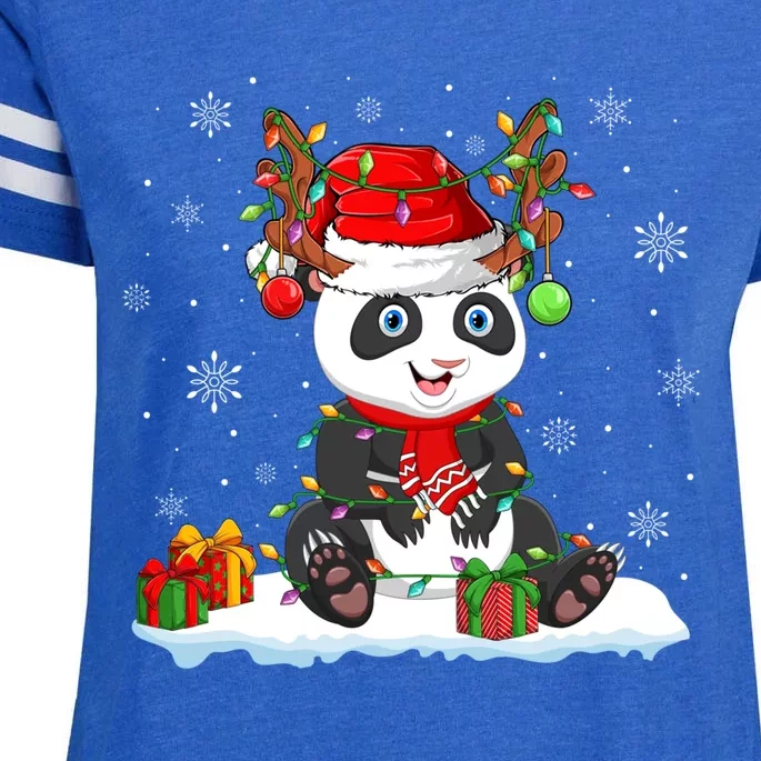 Cute Panda Lover Xmas Lights Reindeer Santa Panda Christmas Gift Enza Ladies Jersey Football T-Shirt