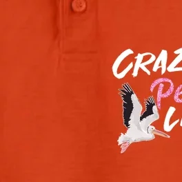 Crazy Pelican Lady Gift National Bird Day Gift Watching Watcher Gift Dry Zone Grid Performance Polo