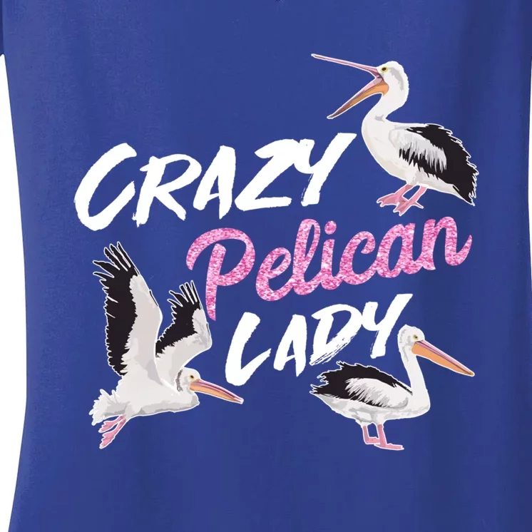 Crazy Pelican Lady Gift National Bird Day Gift Watching Watcher Gift Women's V-Neck T-Shirt