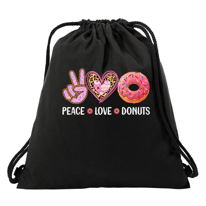 Cute Peace Love Donuts Doughnut Lover Drawstring Bag