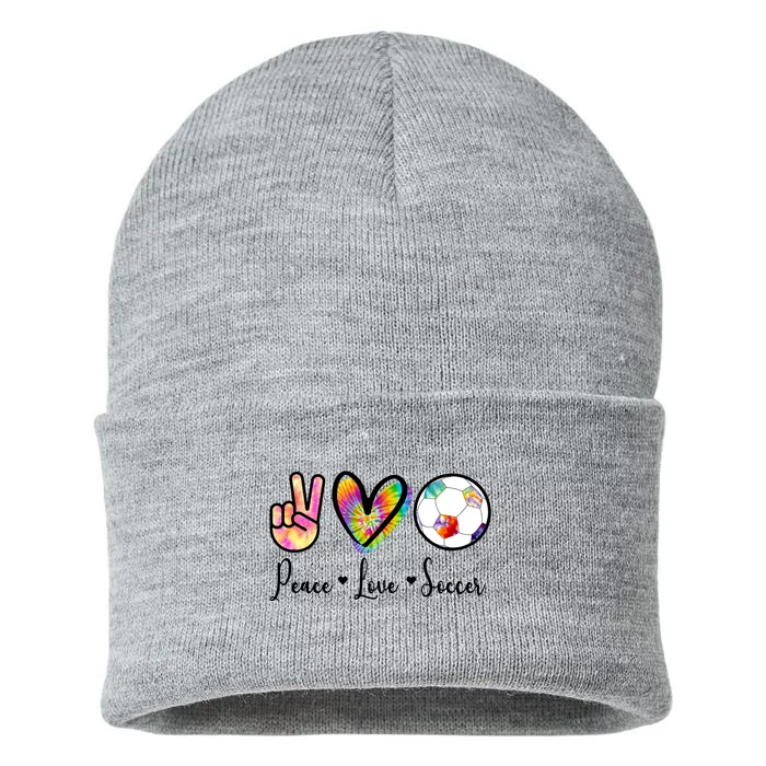 Cute Peace Love Soccer Sustainable Knit Beanie