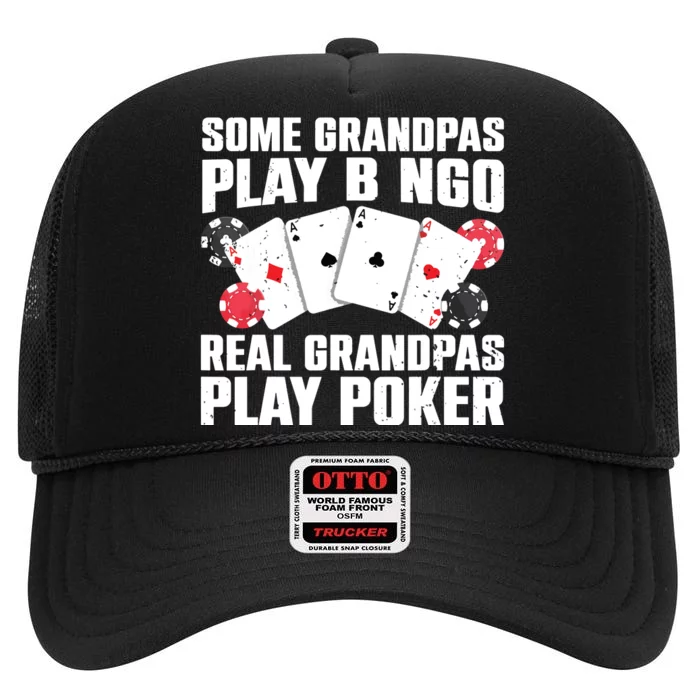 Cool Poker Lover Art For Grandpa Casino Card Gambling High Crown Mesh Trucker Hat