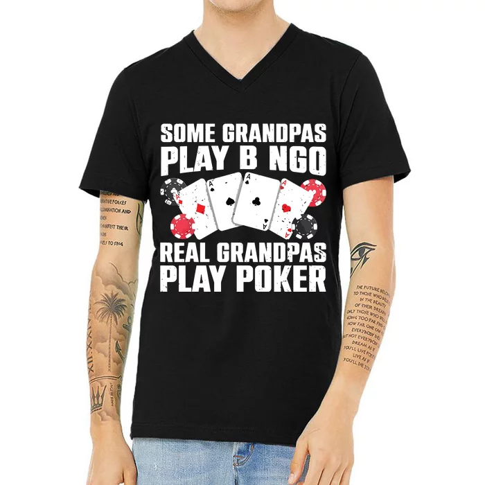 Cool Poker Lover Art For Grandpa Casino Card Gambling V-Neck T-Shirt