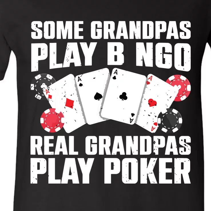 Cool Poker Lover Art For Grandpa Casino Card Gambling V-Neck T-Shirt