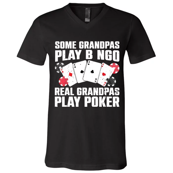 Cool Poker Lover Art For Grandpa Casino Card Gambling V-Neck T-Shirt