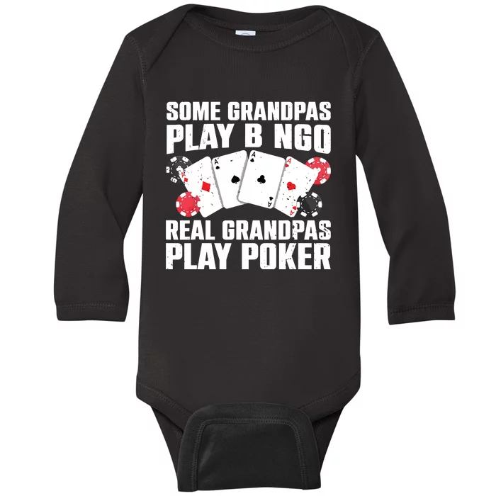 Cool Poker Lover Art For Grandpa Casino Card Gambling Baby Long Sleeve Bodysuit