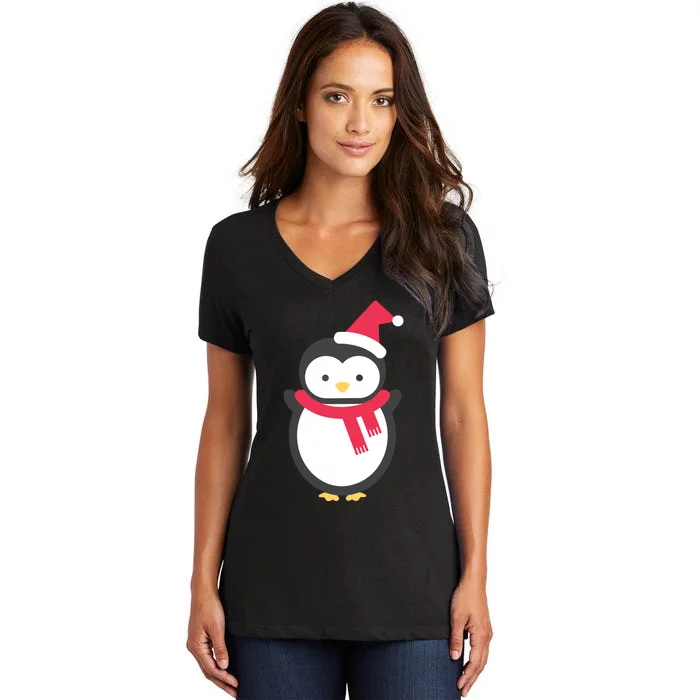 Cute Penguin Lover Gift Santa Penguin Christmas Women's V-Neck T-Shirt