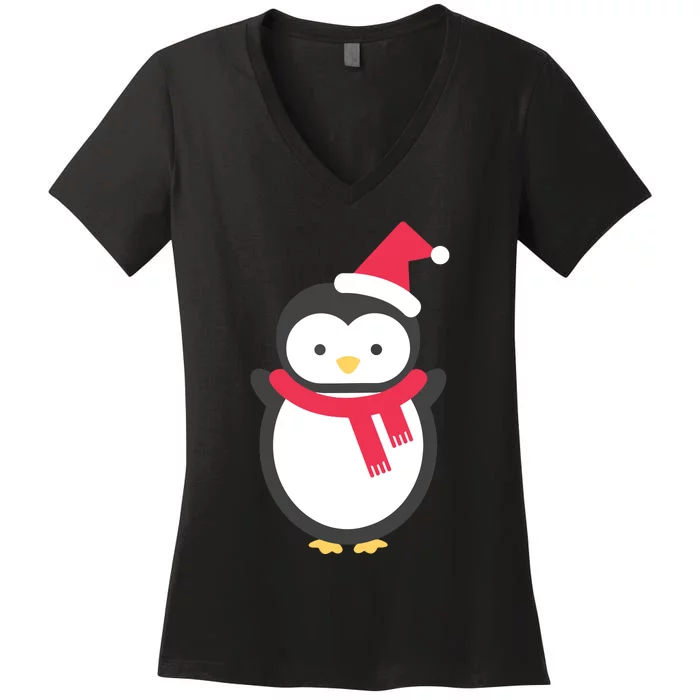 Cute Penguin Lover Gift Santa Penguin Christmas Women's V-Neck T-Shirt