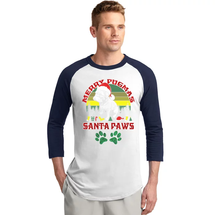 Christmas Pug Lover Merry Pugmas Santa Paws Fun Xmas Cool Gift Baseball Sleeve Shirt