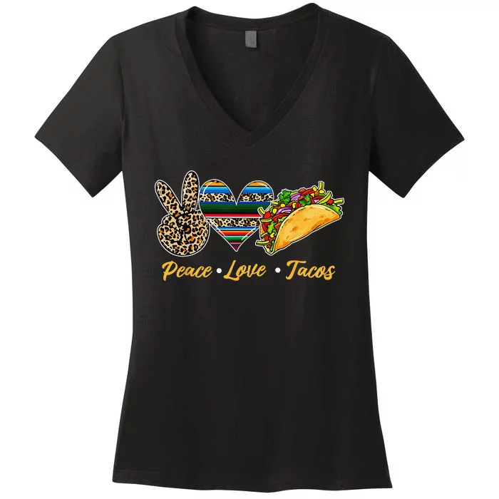 Cute Peace Love Tacos Cute Taco Tuesday Mexican Food Lovers Women's V-Neck T-Shirt