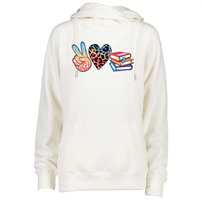 Cute Peace Love Books Reading Fan Book Lover Womens Funnel Neck Pullover Hood