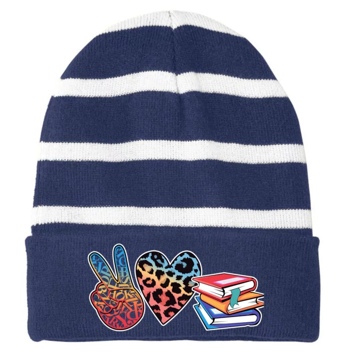 Cute Peace Love Books Reading Fan Book Lover Striped Beanie with Solid Band