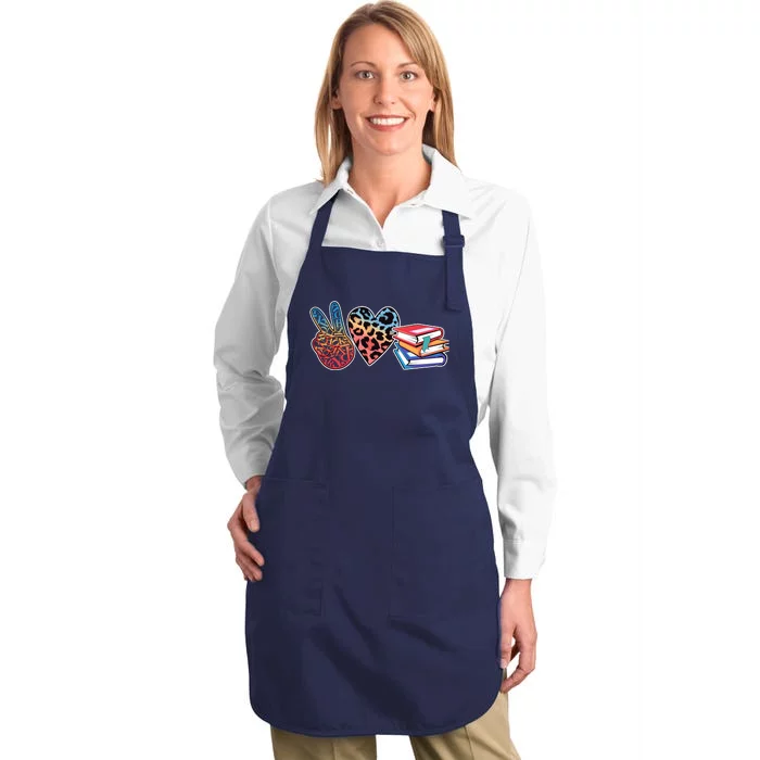 Cute Peace Love Books Reading Fan Book Lover Full-Length Apron With Pocket