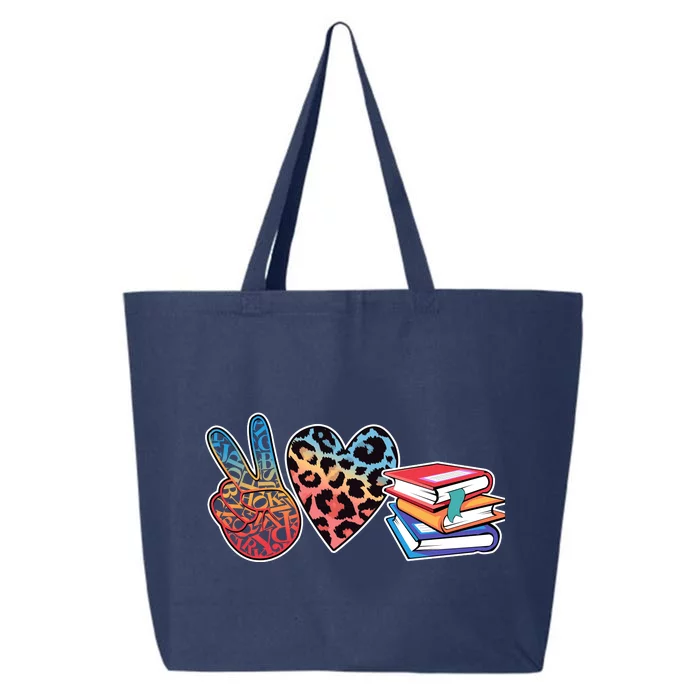 Cute Peace Love Books Reading Fan Book Lover 25L Jumbo Tote