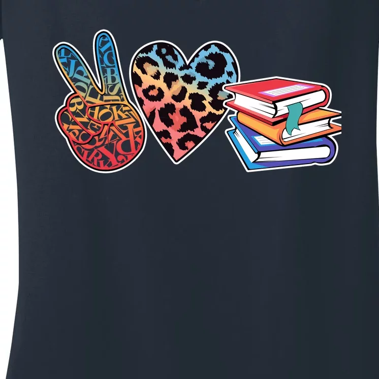 Cute Peace Love Books Reading Fan Book Lover Women's V-Neck T-Shirt