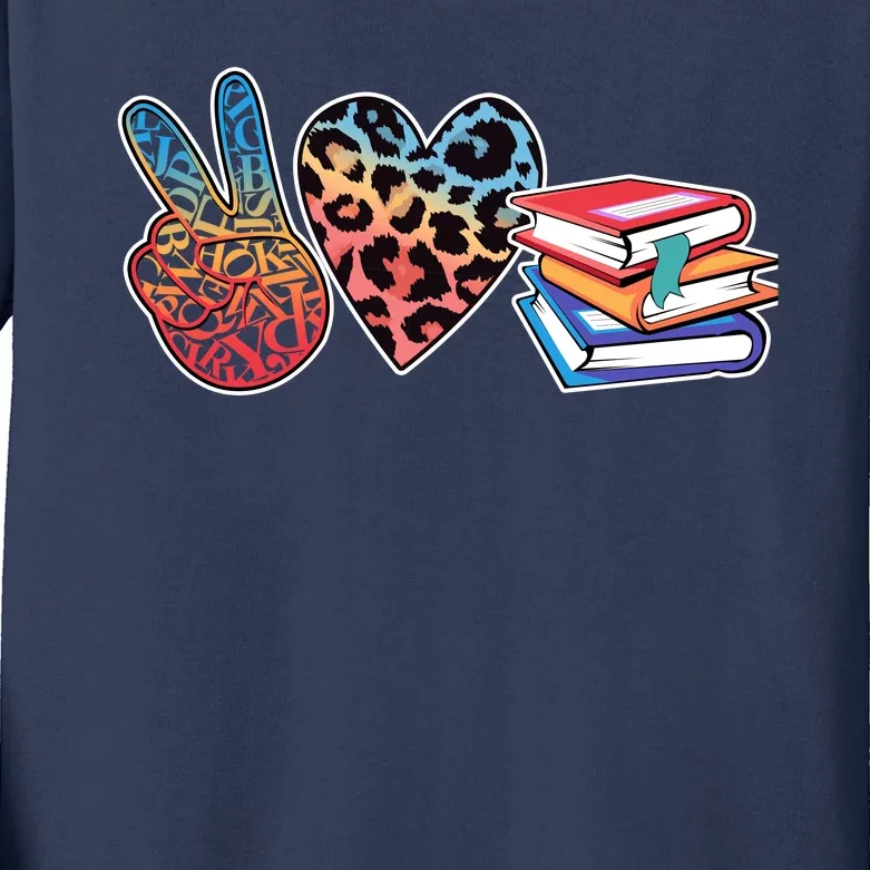 Cute Peace Love Books Reading Fan Book Lover Kids Long Sleeve Shirt