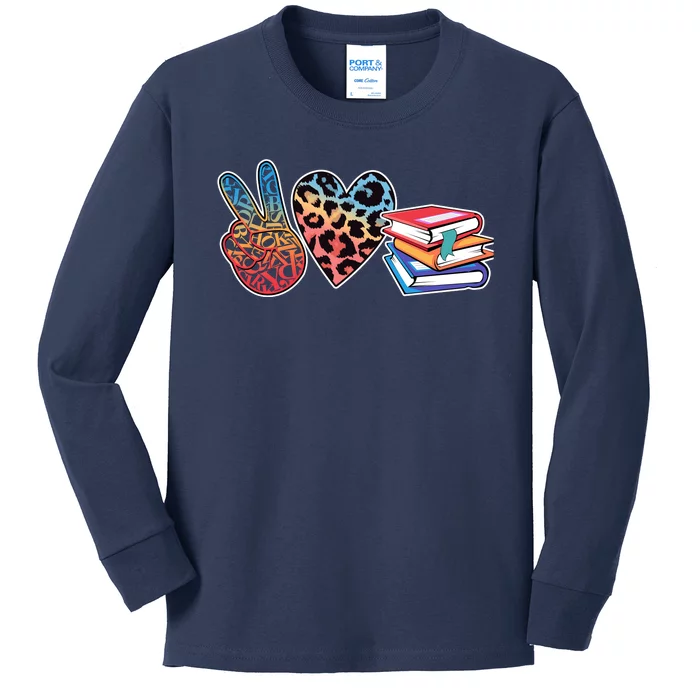 Cute Peace Love Books Reading Fan Book Lover Kids Long Sleeve Shirt