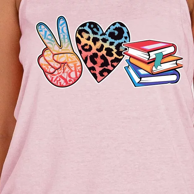 Cute Peace Love Books Reading Fan Book Lover Women's Knotted Racerback Tank