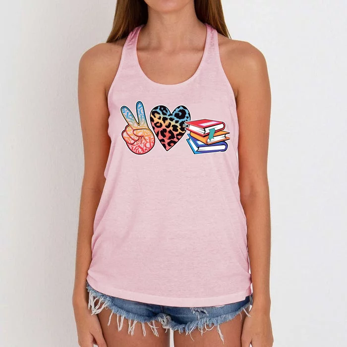 Cute Peace Love Books Reading Fan Book Lover Women's Knotted Racerback Tank