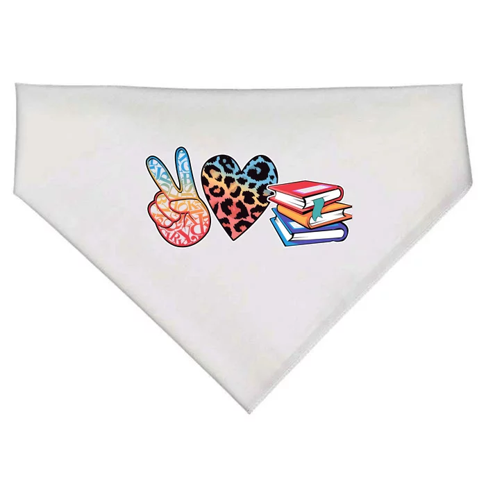 Cute Peace Love Books Reading Fan Book Lover USA-Made Doggie Bandana