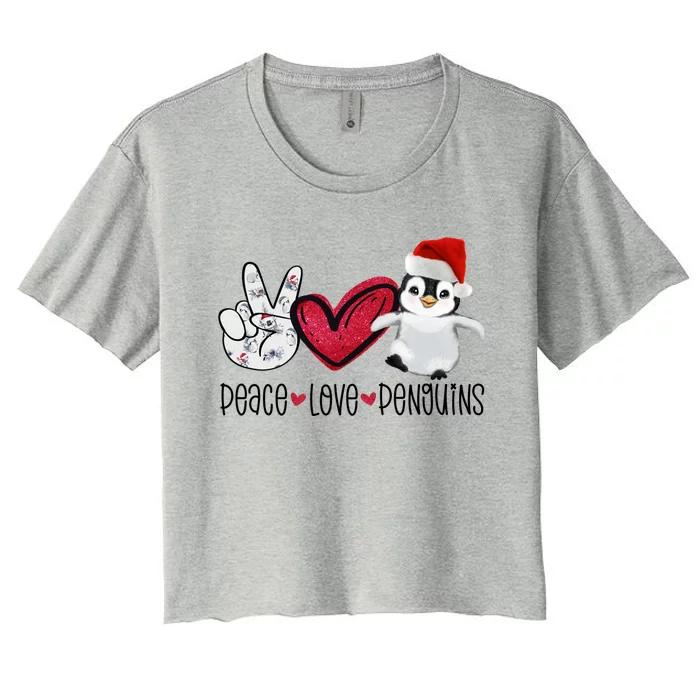 Christmas Peace Love Penguins Cute Xmas Santa Penguin Great Gift Women's Crop Top Tee