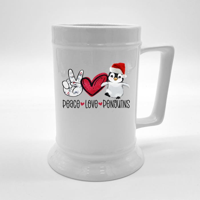 Christmas Peace Love Penguins Cute Xmas Santa Penguin Great Gift Front & Back Beer Stein