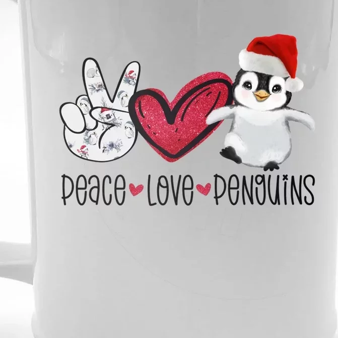 Christmas Peace Love Penguins Cute Xmas Santa Penguin Great Gift Front & Back Beer Stein