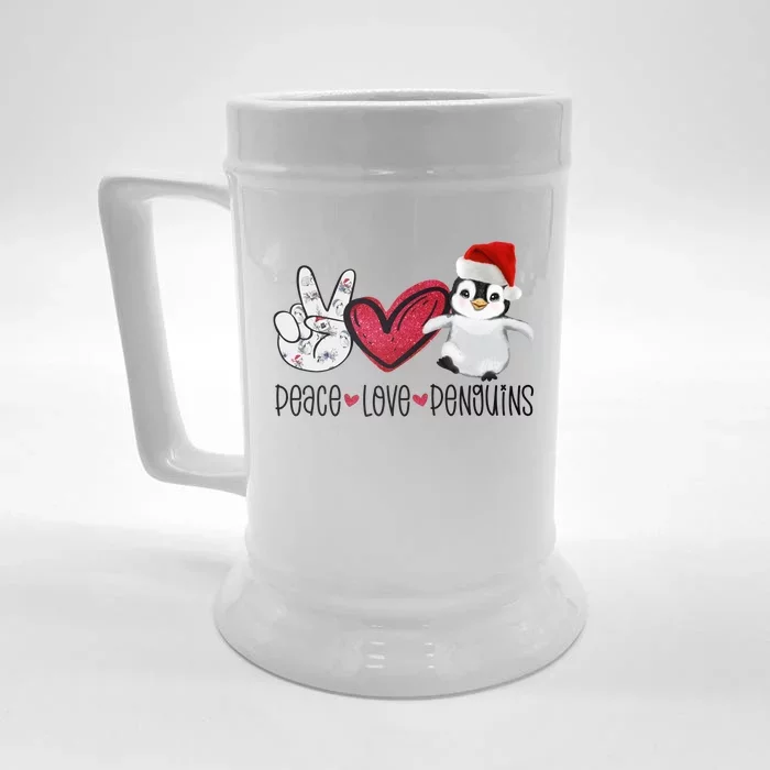 Christmas Peace Love Penguins Cute Xmas Santa Penguin Great Gift Front & Back Beer Stein