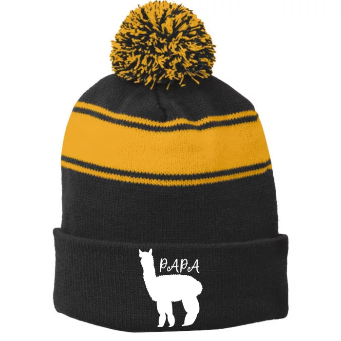 Cute Papa Llama Animal Dad Stripe Pom Pom Beanie