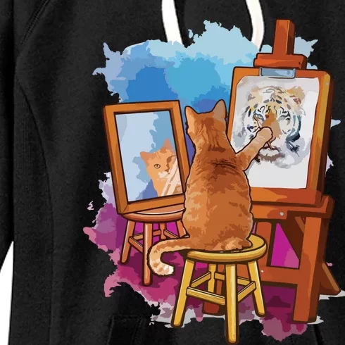 Cat Painting Lion Artistic Animals Lover Graphic Novelty Women's Fleece Hoodie