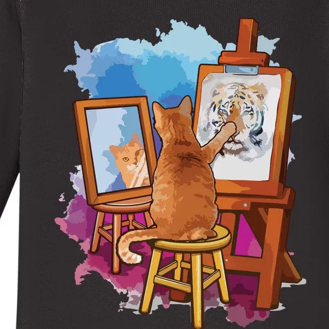 Cat Painting Lion Artistic Animals Lover Graphic Novelty Baby Long Sleeve Bodysuit