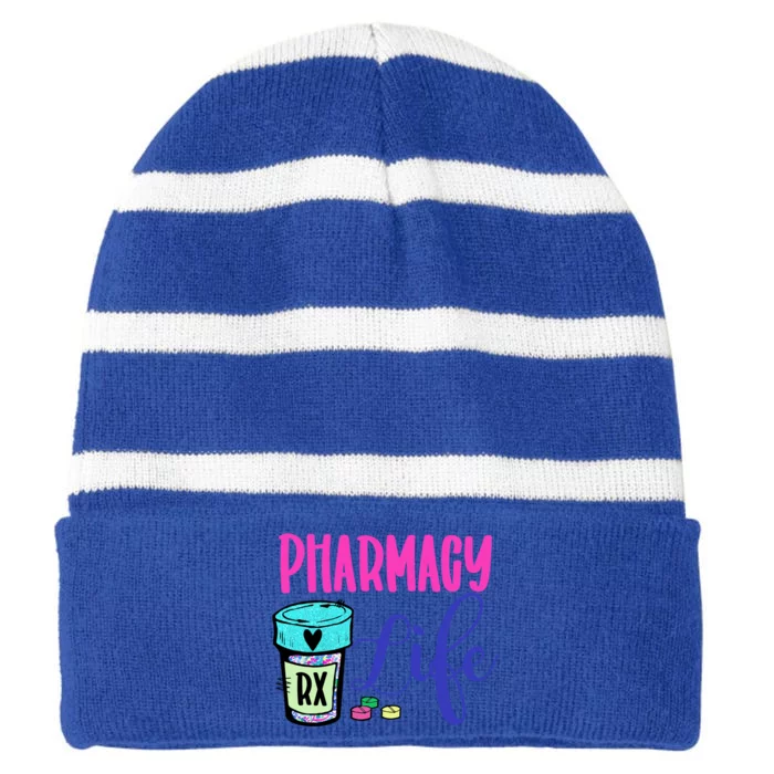 Cute Pharmacy Life Medication Pill Pharmacist Pharmacy Tech Gift Striped Beanie with Solid Band