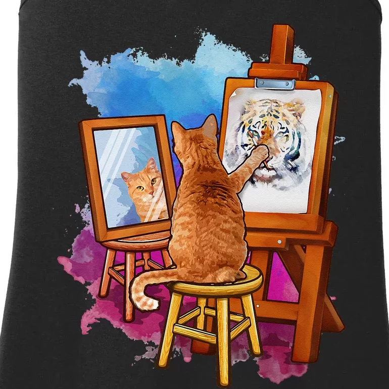 Cat Painting Lion Artistic Animals Lover Graphic Novelty Ladies Essential Tank